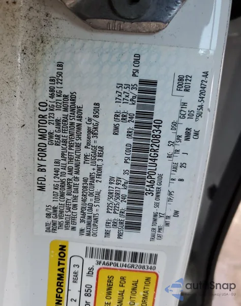 2016 Ford Fusion Se Hybrid from USA, damaged, VIN 3FA6P0LU4GR208340